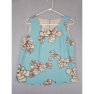 Vintage Pendleton Floral Sleeveless Blouse Size 8 Blue Career Casual Made in USA